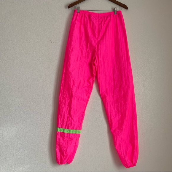 Vintage 80's high visibility neon pink windbreaker nylon track pants, M - Picture 2 of 7